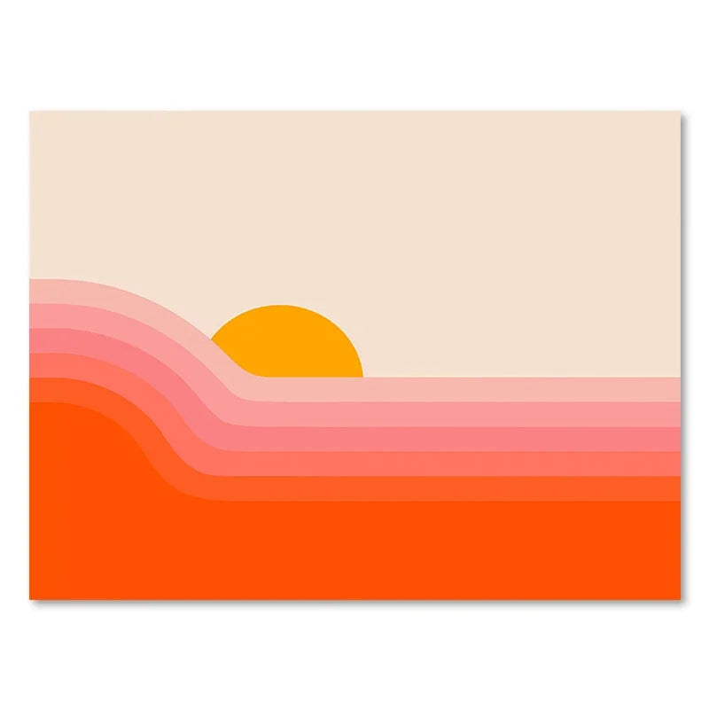 DecorBites™ Sunset Retro Stripes Art Prints Set