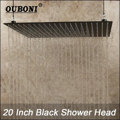 Super slim matte black square rain shower head bathroom fixture