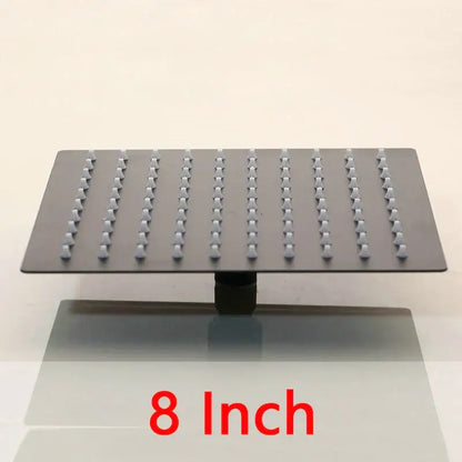 Super slim matte black square rain shower head bathroom fixture