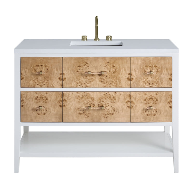 James Martin Olena 48" Single Bathroom Vanity, Polished White and Light Mappa Burl
