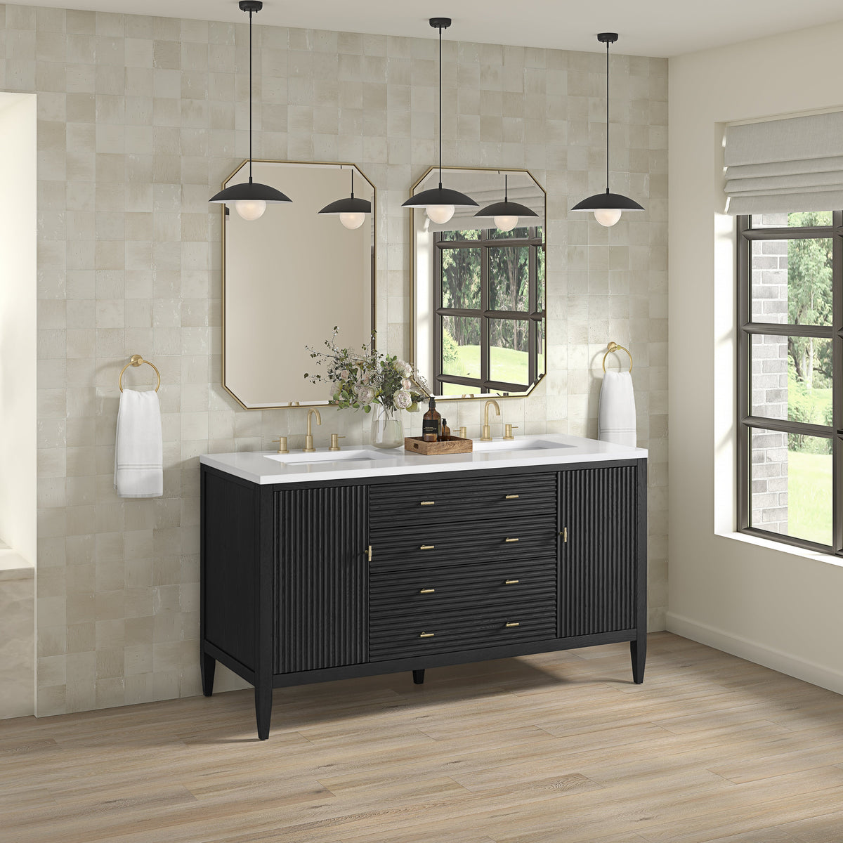 James Martin Myrrin 60" Double Bathroom Vanity, Carbon Oak
