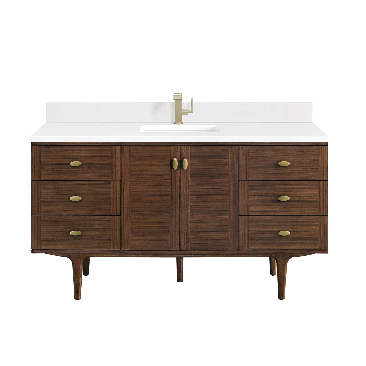 James Martin Amberly 60" Dual Mount Single Bathroom Vanity, Mid-Century Walnut
