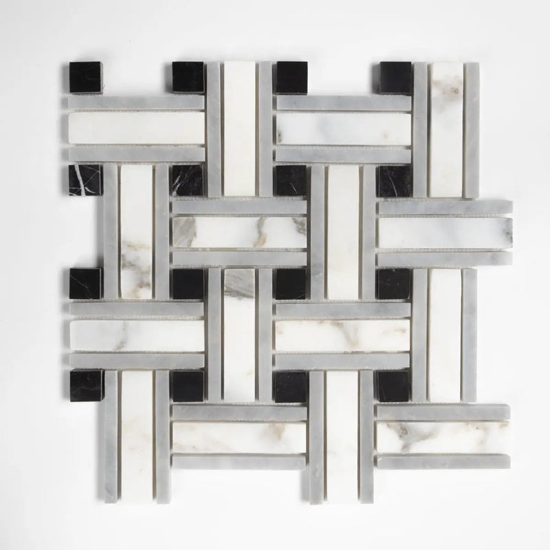 Tagled Calacatta Gold Honed Lattice Marble Mosaics 12x12