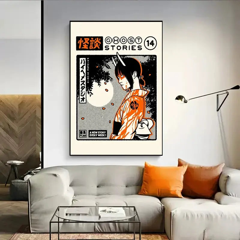 Takoyaki oni ramen orange octopus canvas wall art kitchen decor