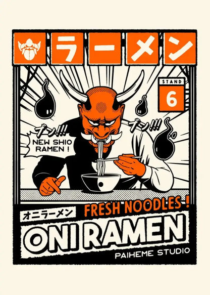 Takoyaki oni ramen orange octopus canvas wall art kitchen decor