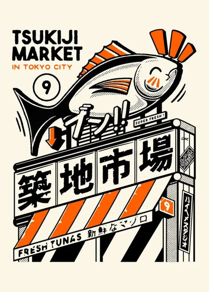 Takoyaki oni ramen orange octopus canvas wall art kitchen decor