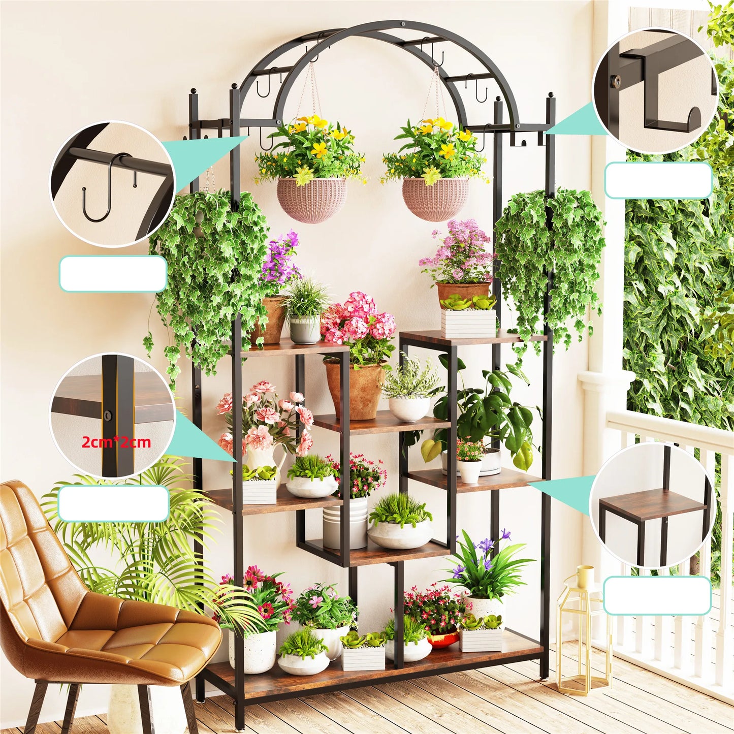 DecorBites™ Tall 5-Tier Plant Stand with Hanging Hooks
