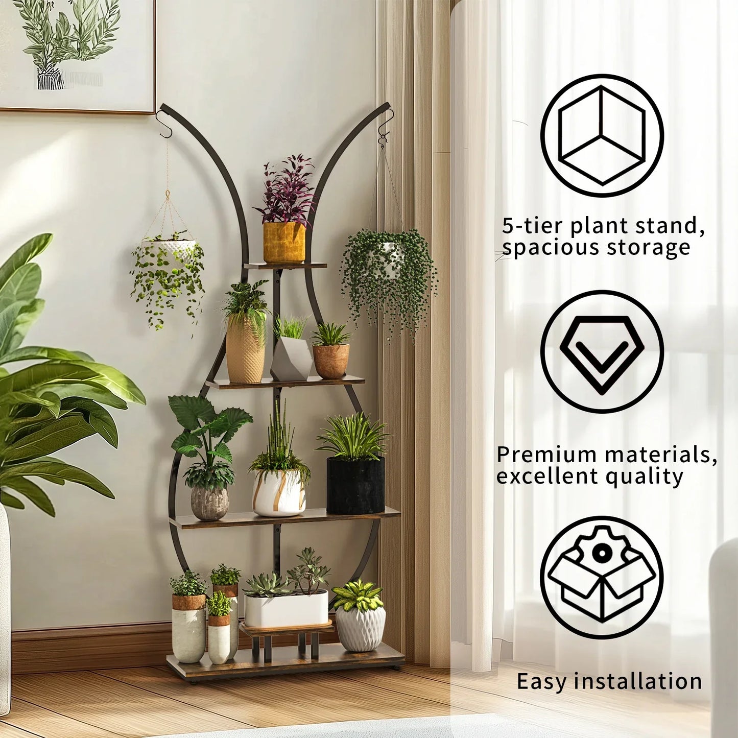 DecorBites™ Tall Metal Plant Stand with 5 Tiers