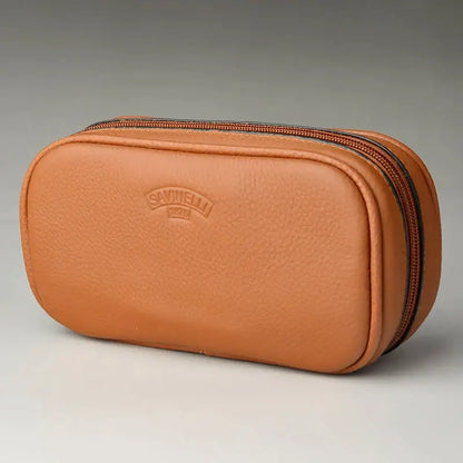 Tan cowhide leather pipe case for 3 pipes office storage bag