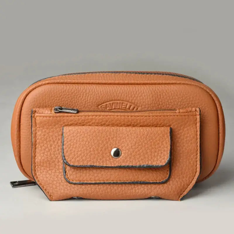 Tan cowhide leather pipe case for 3 pipes office storage bag