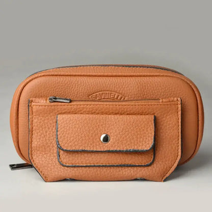 Tan cowhide leather pipe case for 3 pipes office storage bag