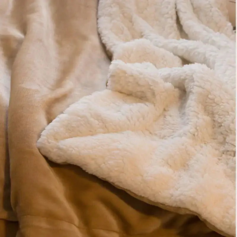 Tan & cream cozy lambswool flannel blanket bedroom fleece throw