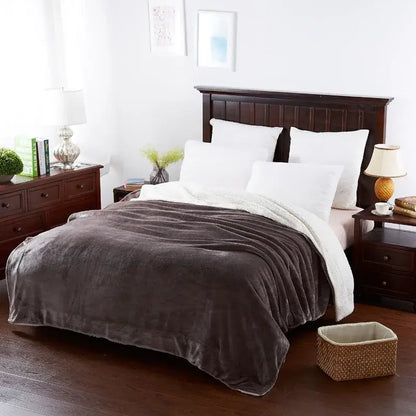 Tan & cream cozy lambswool flannel blanket bedroom fleece throw