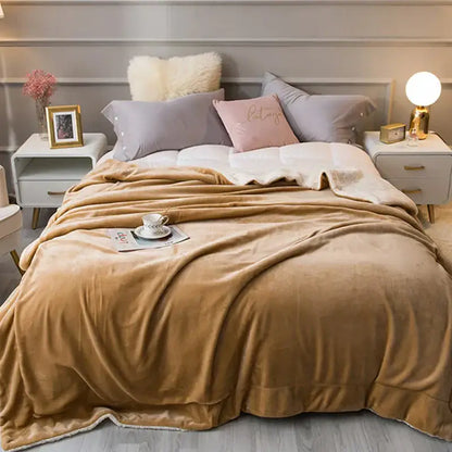 Tan & cream cozy lambswool flannel blanket bedroom fleece throw