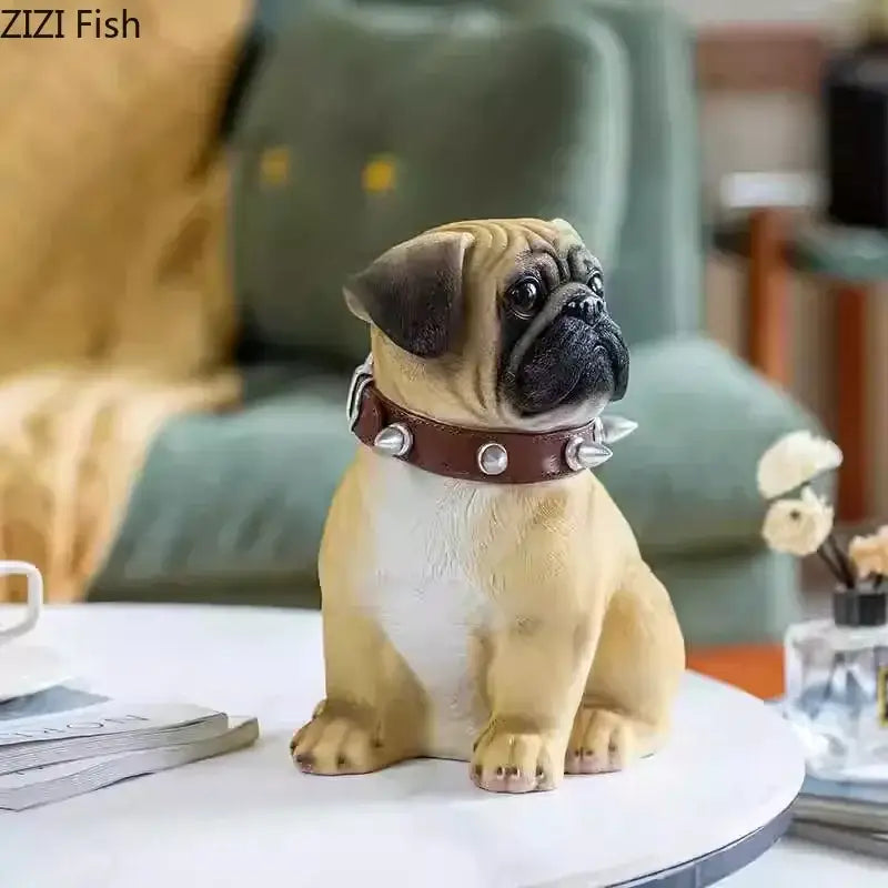 Tan pug bulldog tissue box living room spiked collar decor