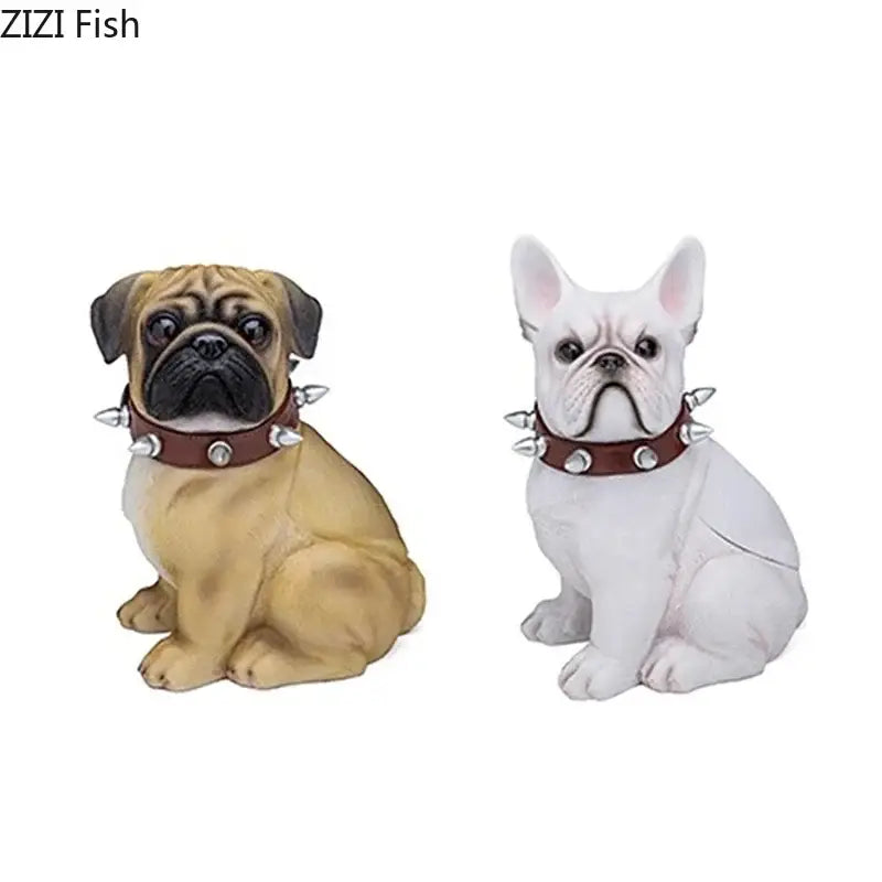 Tan pug bulldog tissue box living room spiked collar decor