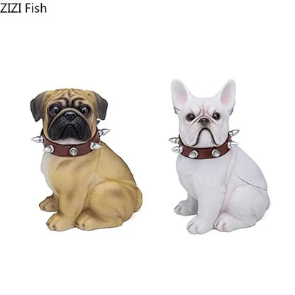 Tan pug bulldog tissue box living room spiked collar decor