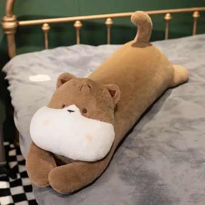 Tan white & beige dog sleeper body pillow bedroom leg support plush