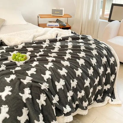 Taupe and white butterfly jacquard wool blanket bedroom fleece throw