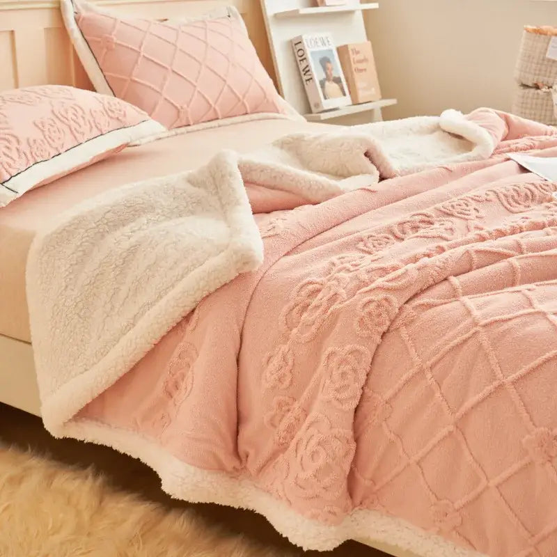 Taupe and white butterfly jacquard wool blanket bedroom fleece throw