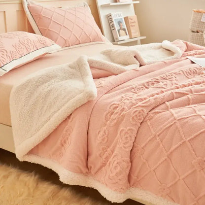 Taupe and white butterfly jacquard wool blanket bedroom fleece throw