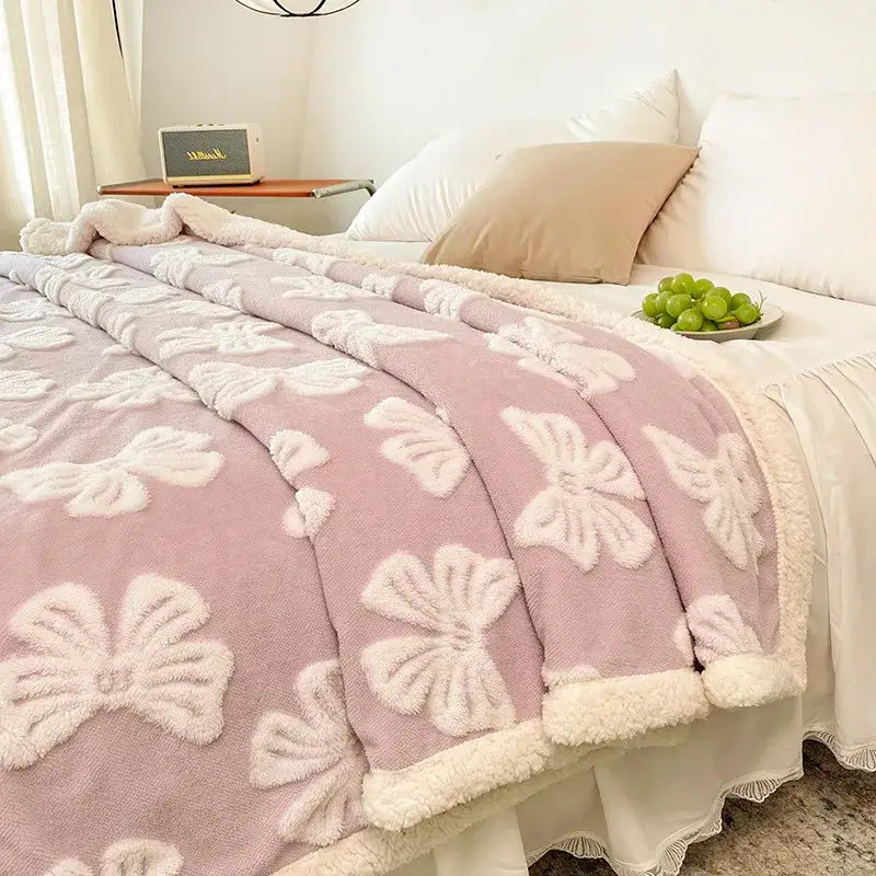 Taupe and white butterfly jacquard wool blanket bedroom fleece throw