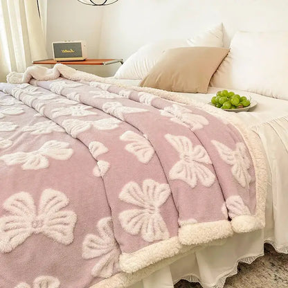 Taupe and white butterfly jacquard wool blanket bedroom fleece throw