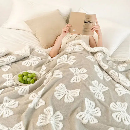 Taupe and white butterfly jacquard wool blanket bedroom fleece throw
