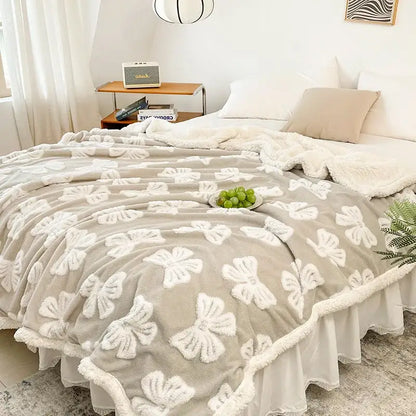 Taupe and white butterfly jacquard wool blanket bedroom fleece throw