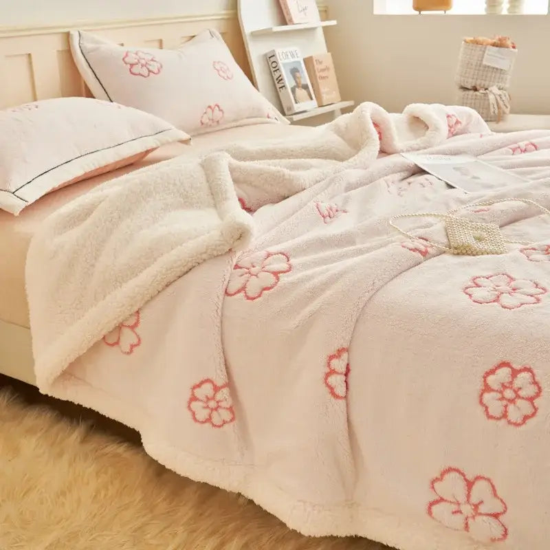 Taupe and white butterfly jacquard wool blanket bedroom fleece throw
