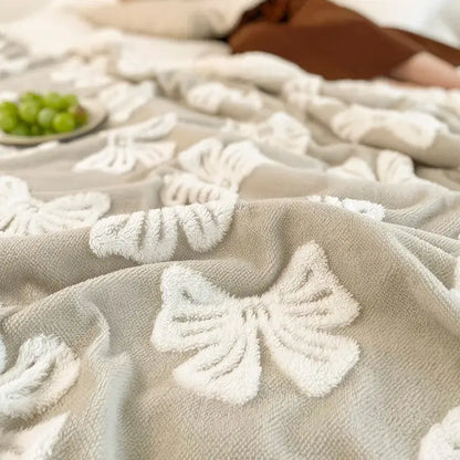 Taupe and white butterfly jacquard wool blanket bedroom fleece throw