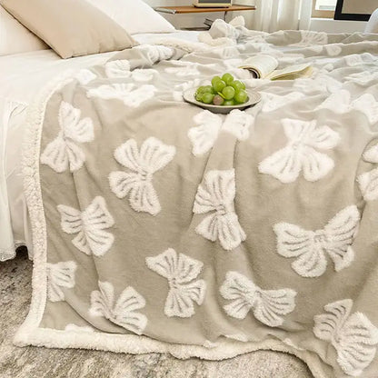 Taupe and white butterfly jacquard wool blanket bedroom fleece throw