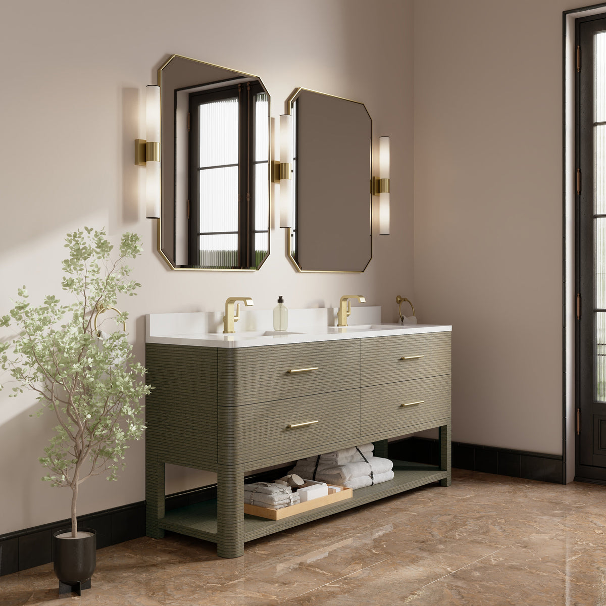 James Martin Lucian 72" Double Bathroom Vanity, Pebble Oak