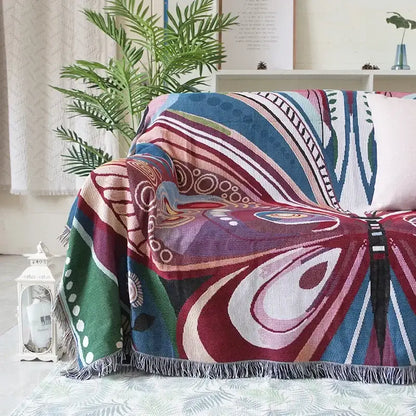 Teal and blue peacock knit sofa blanket cover living room throw