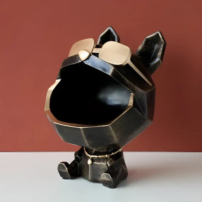 Teal and gold big mouth dog storage sculpture living room organizer