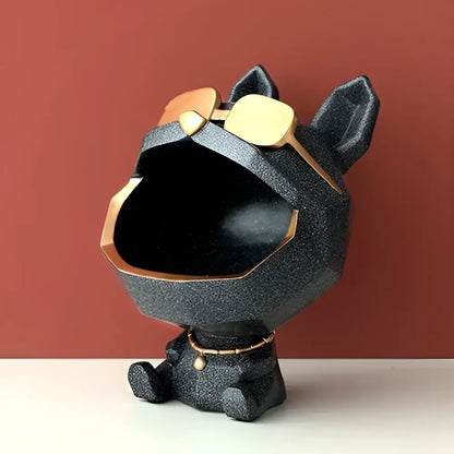 Teal and gold big mouth dog storage sculpture living room organizer