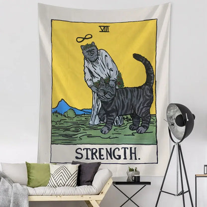 Teal and gold black cat tarot tapestry bedroom wall decor