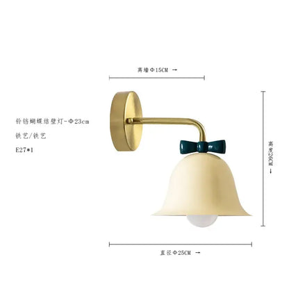 Teal and red bowknot bell wall lamp bedroom glass sconce