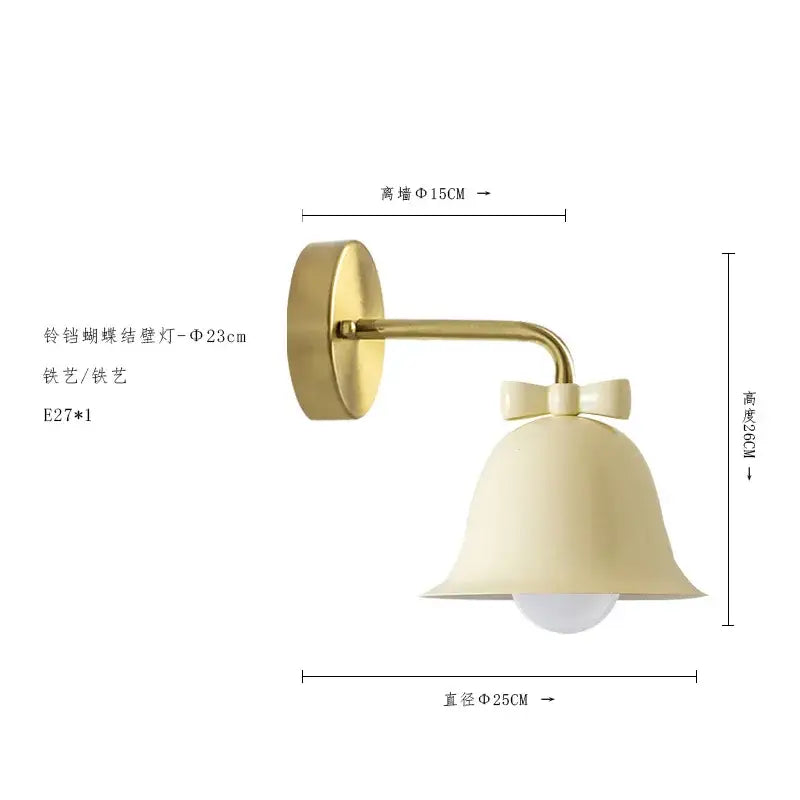 Teal and red bowknot bell wall lamp bedroom glass sconce