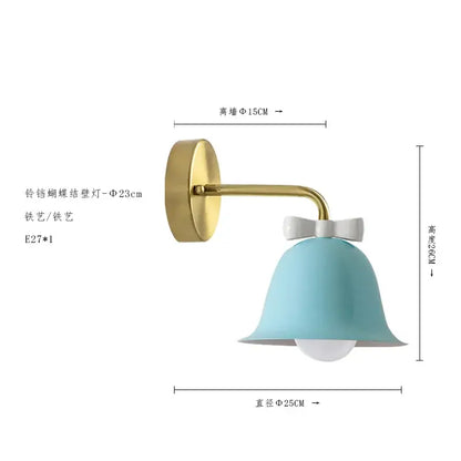 Teal and red bowknot bell wall lamp bedroom glass sconce