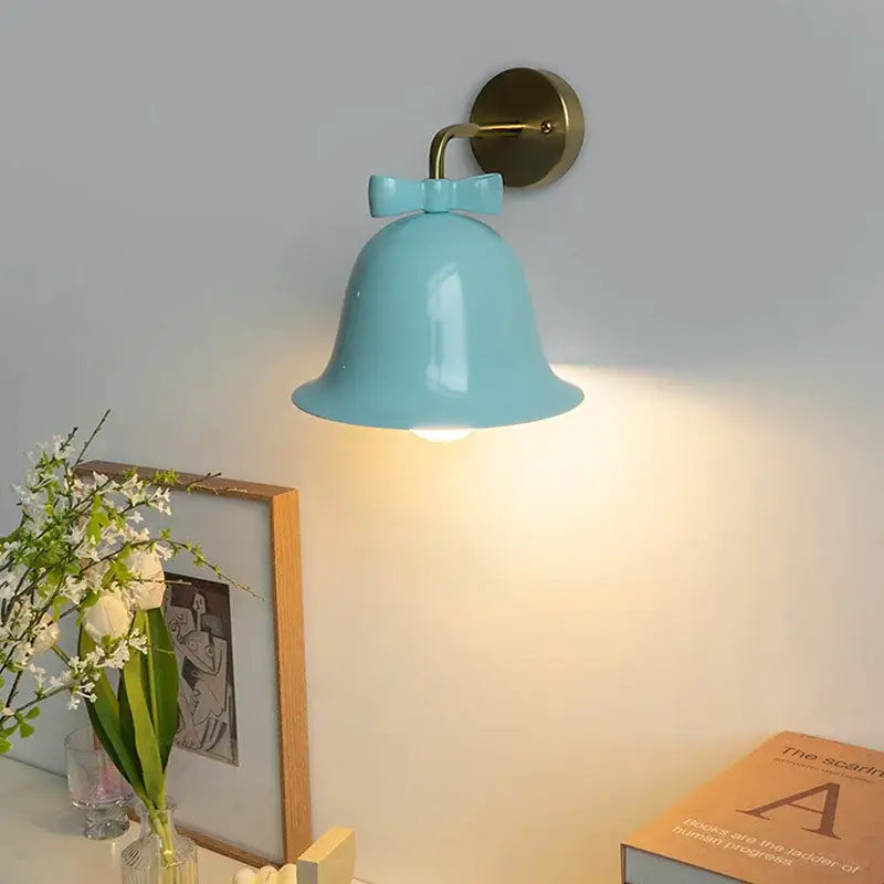 Teal and red bowknot bell wall lamp bedroom glass sconce