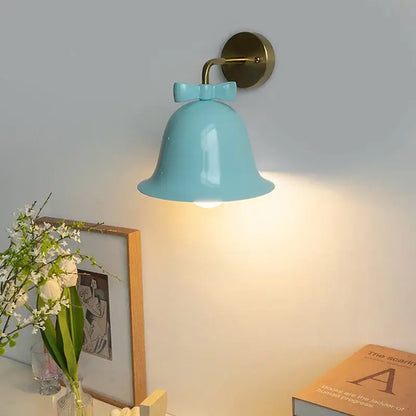 Teal and red bowknot bell wall lamp bedroom glass sconce