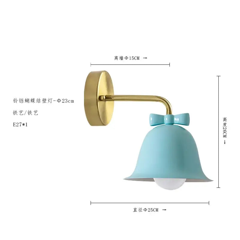 Teal and red bowknot bell wall lamp bedroom glass sconce