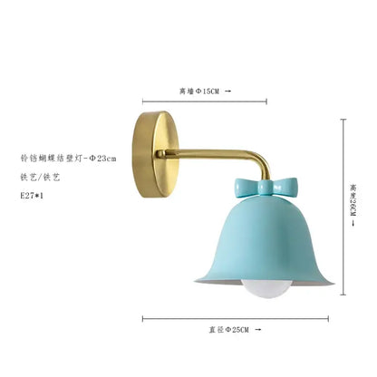Teal and red bowknot bell wall lamp bedroom glass sconce
