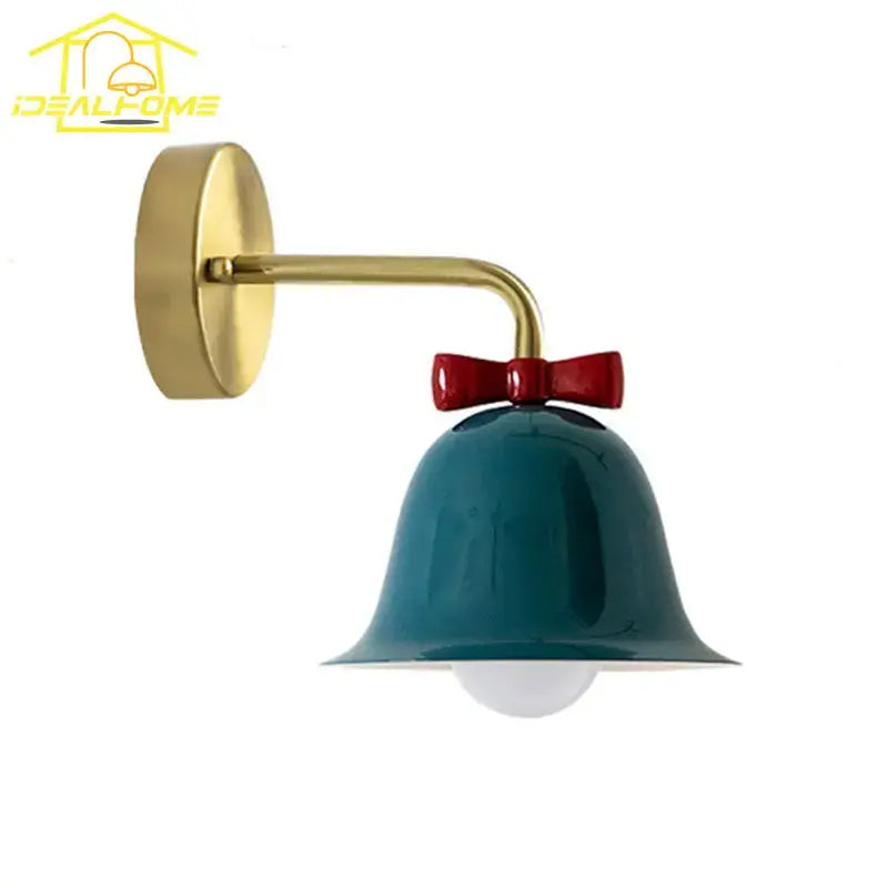Teal and red bowknot bell wall lamp bedroom glass sconce