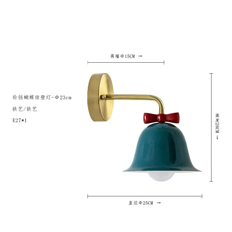 Teal and red bowknot bell wall lamp bedroom glass sconce