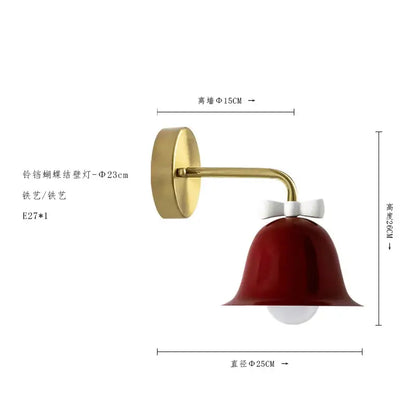 Teal and red bowknot bell wall lamp bedroom glass sconce
