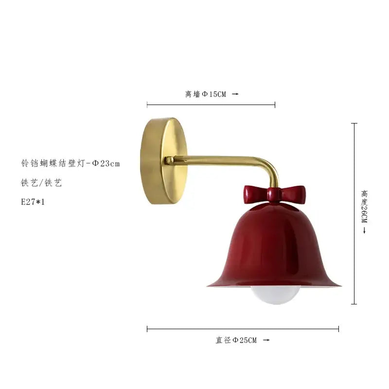 Teal and red bowknot bell wall lamp bedroom glass sconce
