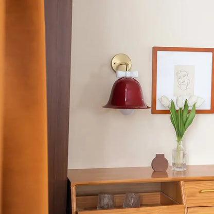 Teal and red bowknot bell wall lamp bedroom glass sconce
