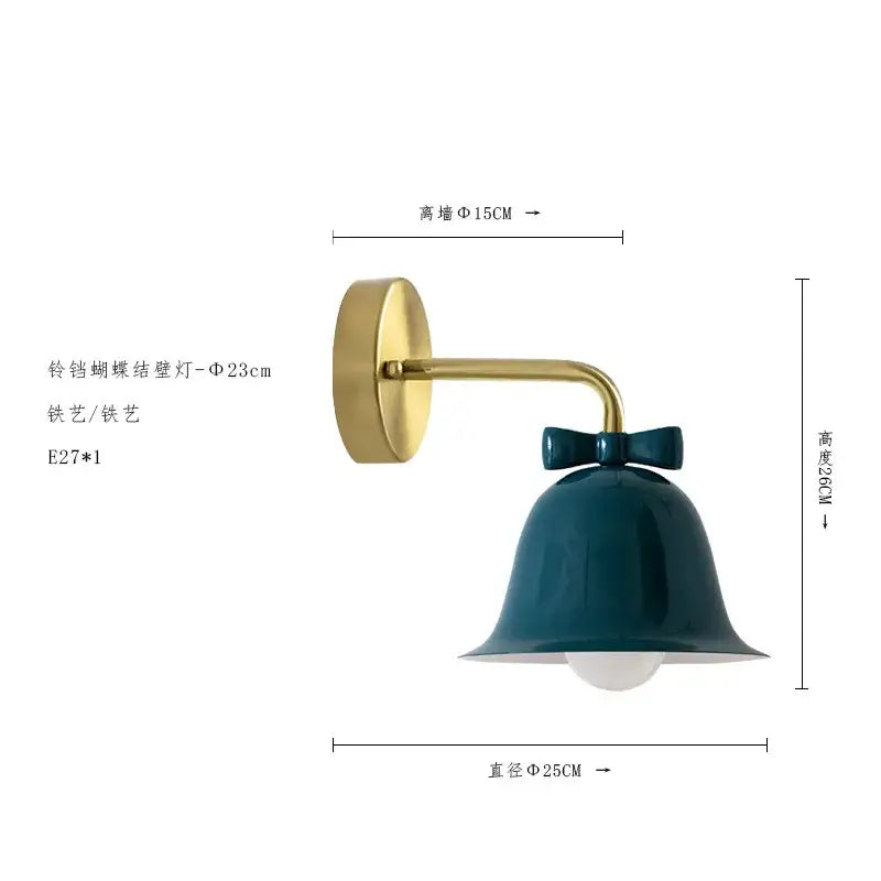 Teal and red bowknot bell wall lamp bedroom glass sconce